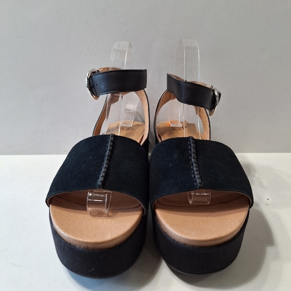 UGG (NEW) Black Suede Leather Designer Chapala Platform Wedge Shoes Size 8.5 - Picture 4 of 13